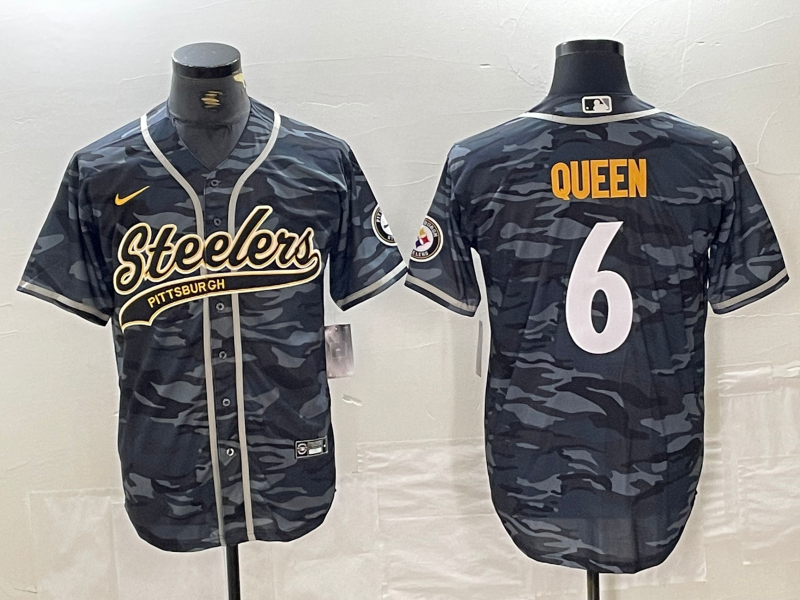 Men’s Pittsburgh Steelers Patrick Queen #6 Grey Camouflage Jersey Joint Edition