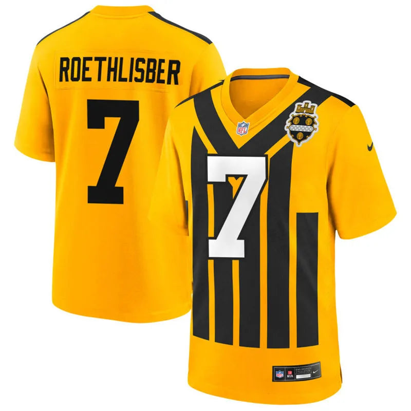 Mens Pittsburgh Steelers Retired Player #7 Ben Roethlisberger Nike Gold Alternate 1933 Throwback Game Jersey