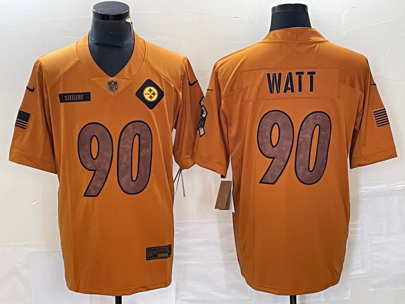 Men’s Pittsburgh Steelers T.J. Watt #90 Brown 2023 Salute To Service Limited Jersey
