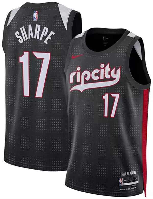 Mens Portland Trail Blazers #17 Shaedon Sharpe Black 2024-25 City Edition Swingman Jersey