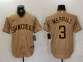 Men’s San Diego Padres Jackson Merrill #3 Tan Jersey
