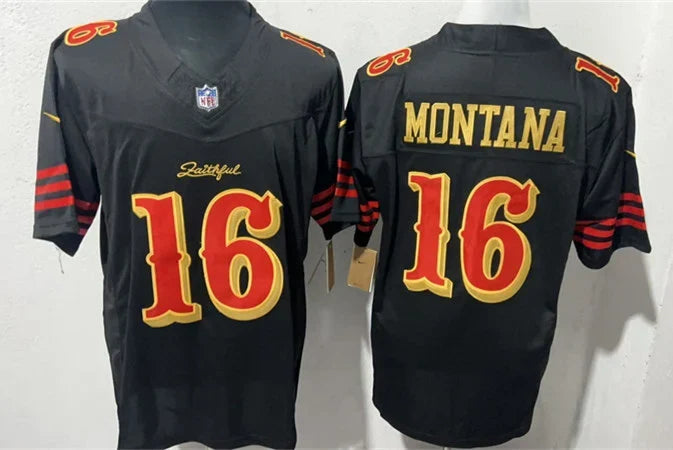 Mens San Francisco 49ers #16 Joe Montana Black Rivalry Collection F.U.S.E. Limited Jersey