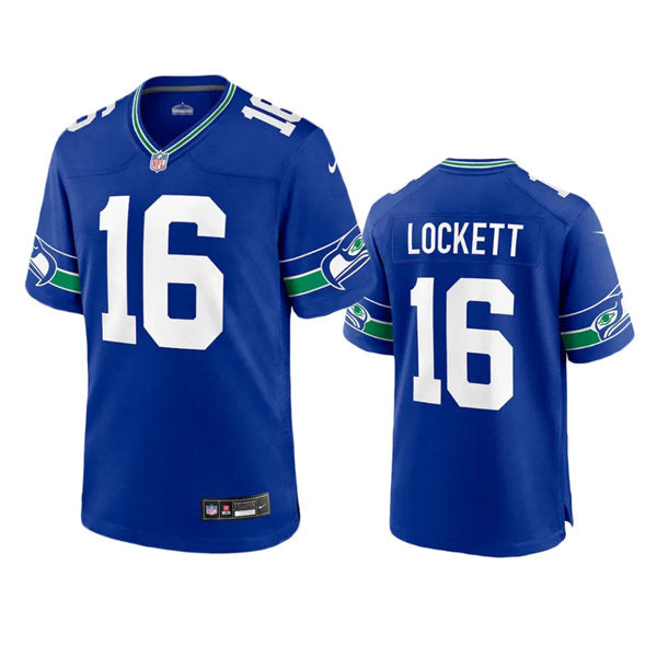 Mens Seattle Seahawks #16 Tyler Lockett Royal 190s Retro F.U.S.E. Limited Jersey