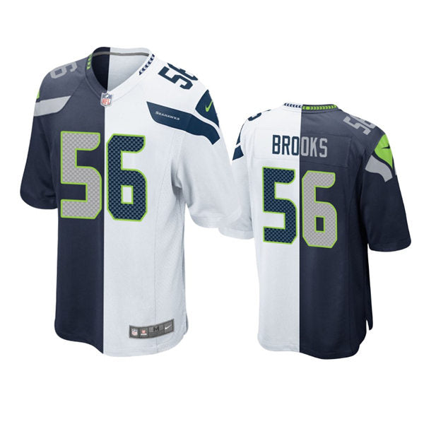 Mens Seattle Seahawks #56 Jordyn Brooks Nike Navy White Split Two Tone Jersey