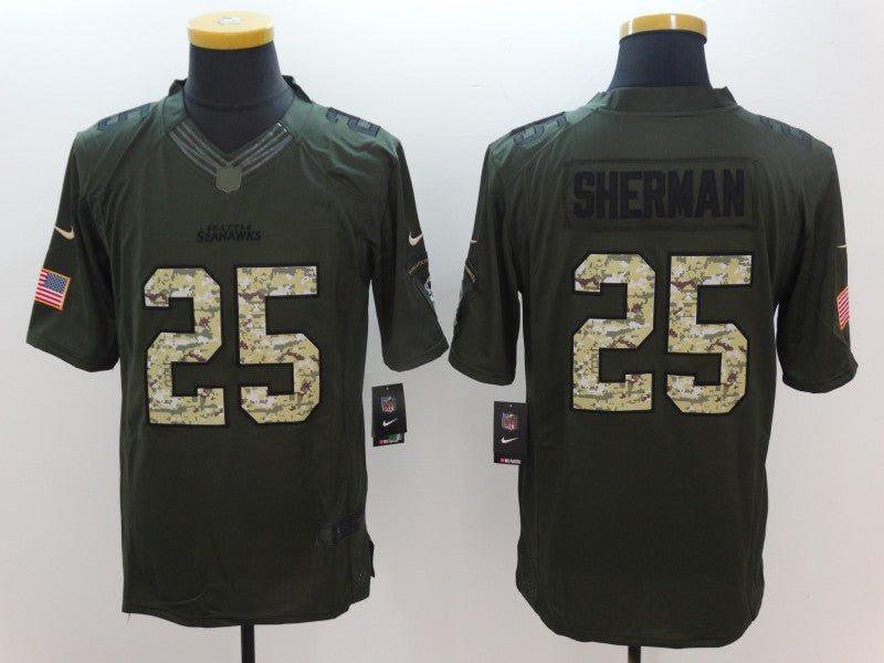 Men’s Seattle Seahawks Richard Sherman #25 Army Green Jersey