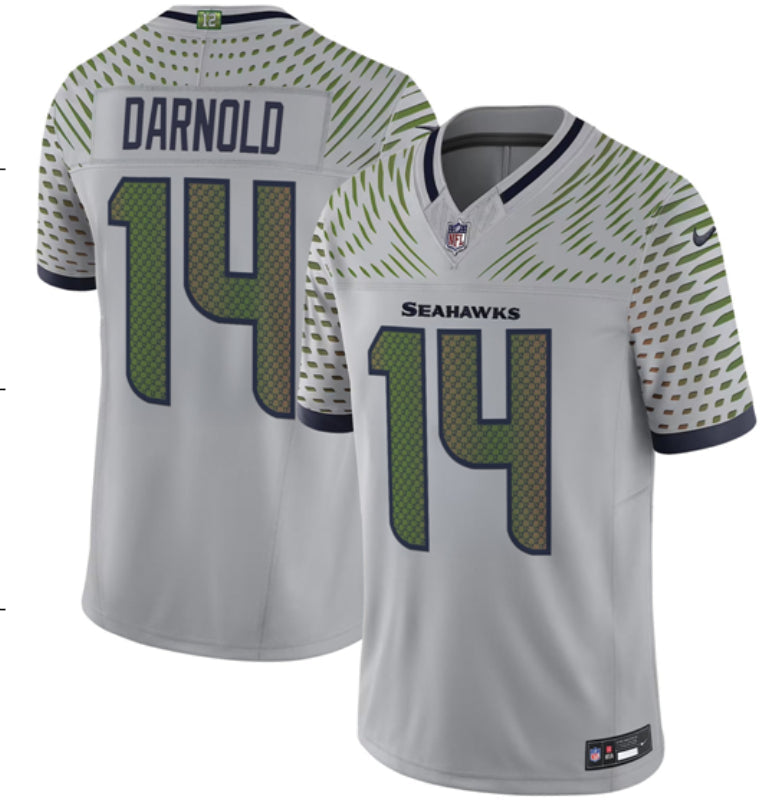 Men’s Seattle Seahawks Sam Darnold #14 Wolf Gray 2025 Rivalries Collection Limited Jersey