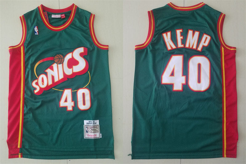 Men’s Seattle Supersonics #40 Shawn Kemp Green Mitchell & Ness 1995-96 Retro 2.0  Hardwood Classics Throwback Jersey