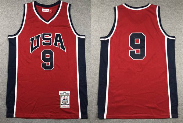 Men’s Team USA  #9 Michael Jordan Red Mesh Without name 1984 Olympics Basketball Throwback Jersey
