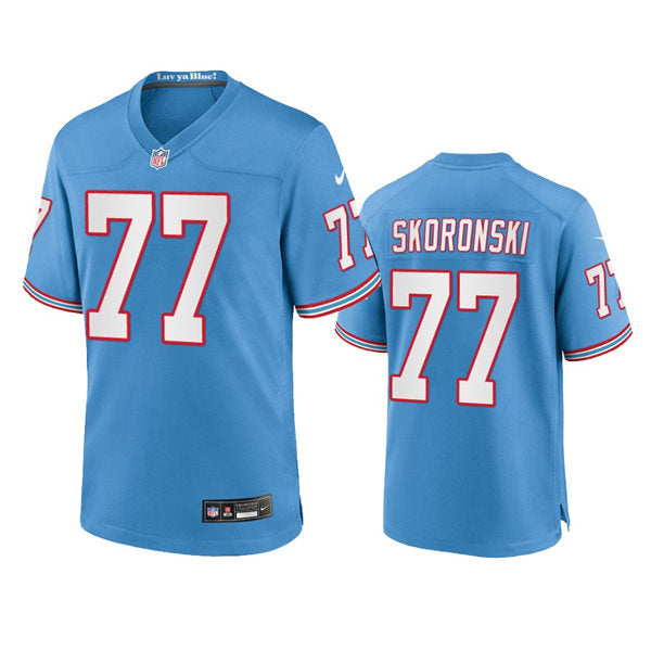 Mens Tennessee Titans #77 Peter Skoronski Nike Light Blue Oilers Throwback Vapor F.U.S.E. Limited Jersey