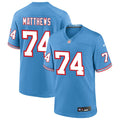 Mens Tennessee Titans Retired Player #74 Bruce Matthews Nike Light Blue Oilers Throwback Vapor F.U.S.E. Limited Jersey