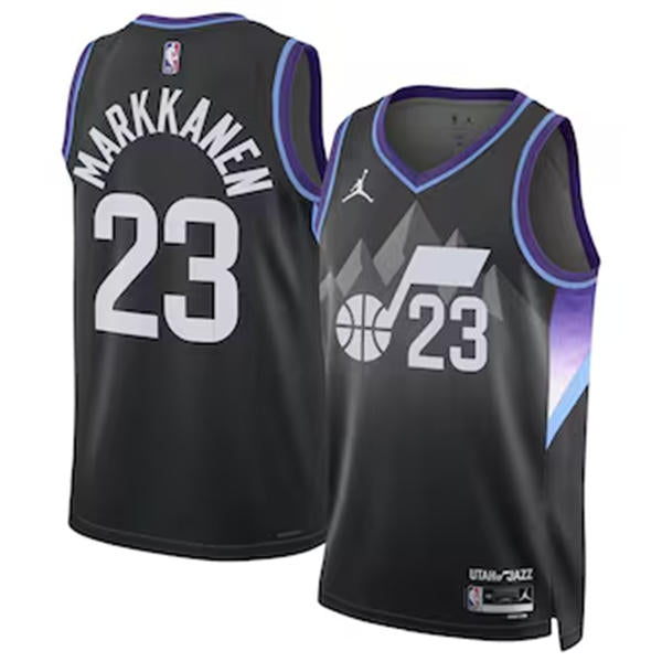 Mens Utah Jazz #23 Lauri Markkanen Black Statement Edition Swingman Jersey