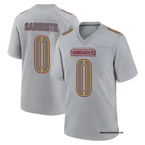 Mens Washington Commanders #0 Mike Sainristil Gray Atmosphere Fashion Game jersey