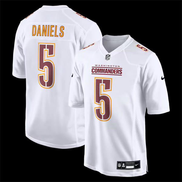 Mens Washington Commanders #5 Jayden Daniels Tundra White Nike Fashion Jersey