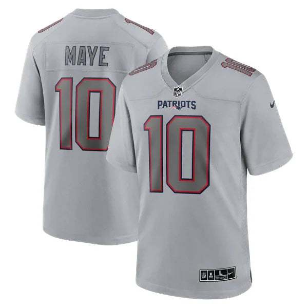Mes New England Patriots #10 Drake Maye Gray Atmosphere Fashion Game Jersey