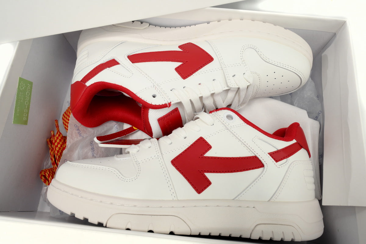 OFF-WHITE Out Of Office OOO Low Tops White Red OMIA189G 23LEA007 0125