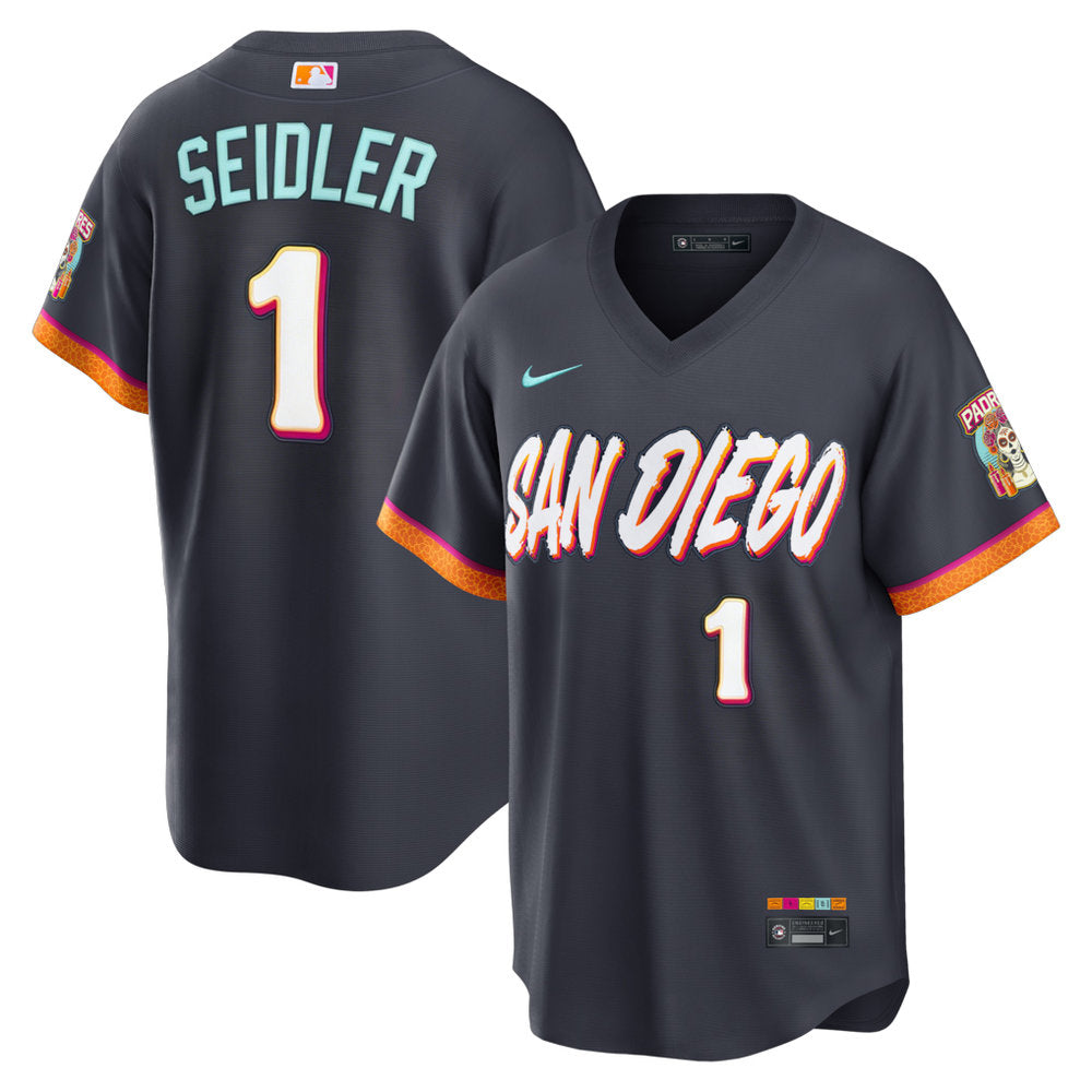 Youth San Diego Padres #1 Peter Seidler Nike Obsidian 2026 City Connect Stadium Jersey